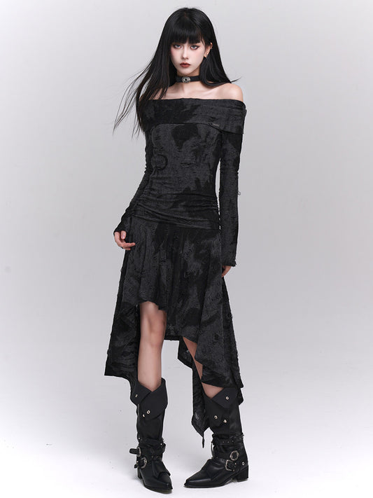 Midnight Velvet Gothic Off-Shoulder Dress