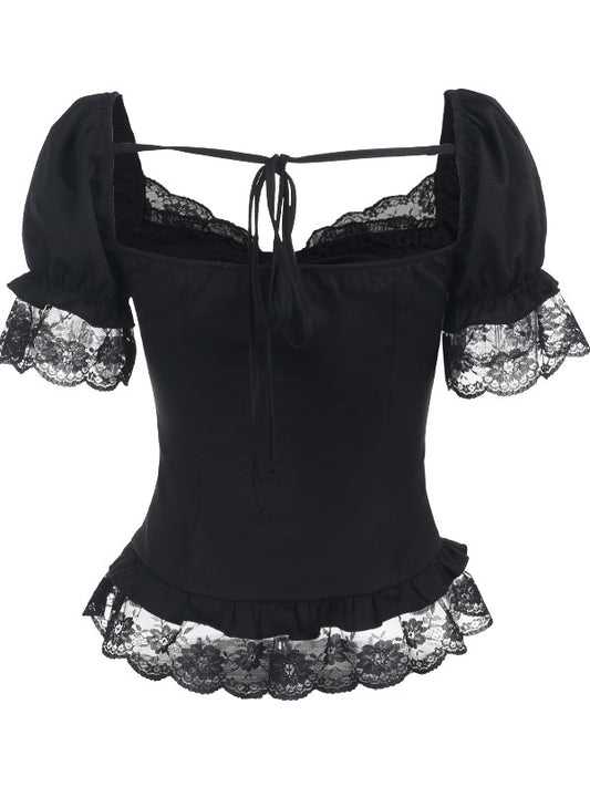 Princess Wraith Lace-Up Square Neck Waist-Cinching Top