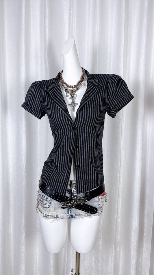 Vintage Striped Lapel Shirt
