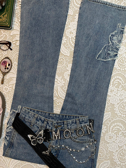 Blue Butterfly Micro-Flare Jeans