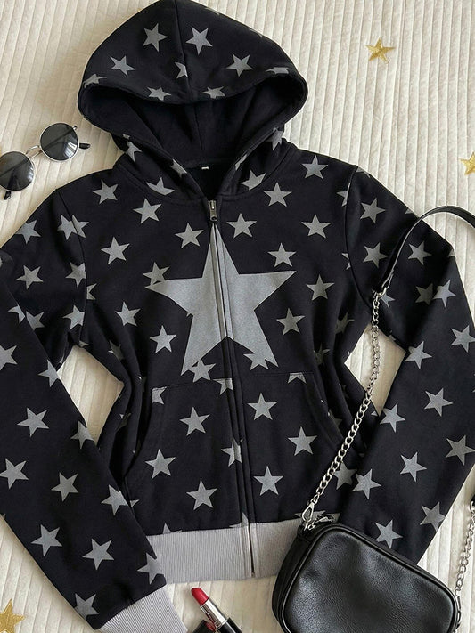 Black Star Casual Hooded Jacket