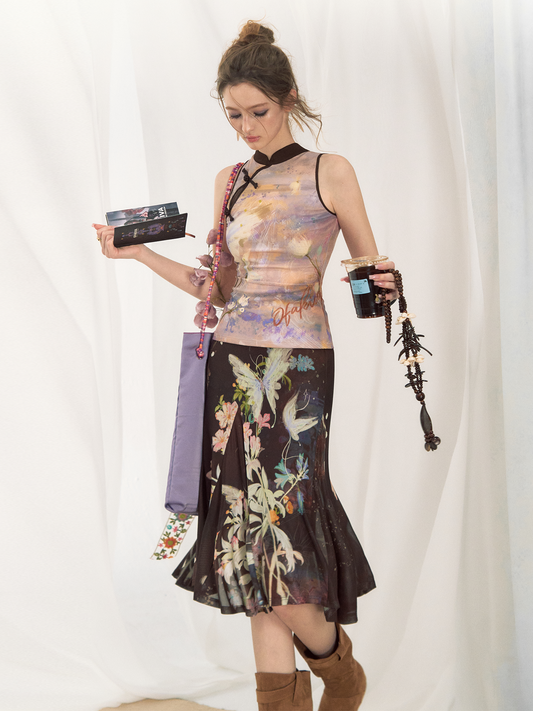 Tiger Eye Butterfly Knit Top & Half Skirt
