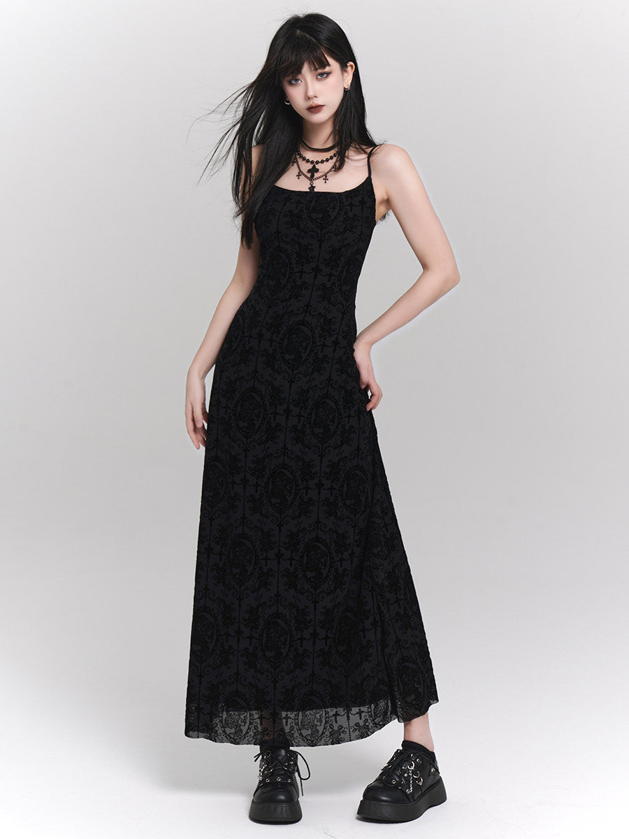 Black Retro Cinched Slip Dress
