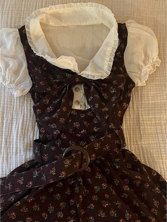 Floral Doll Collar Fake Two-Piece Dress