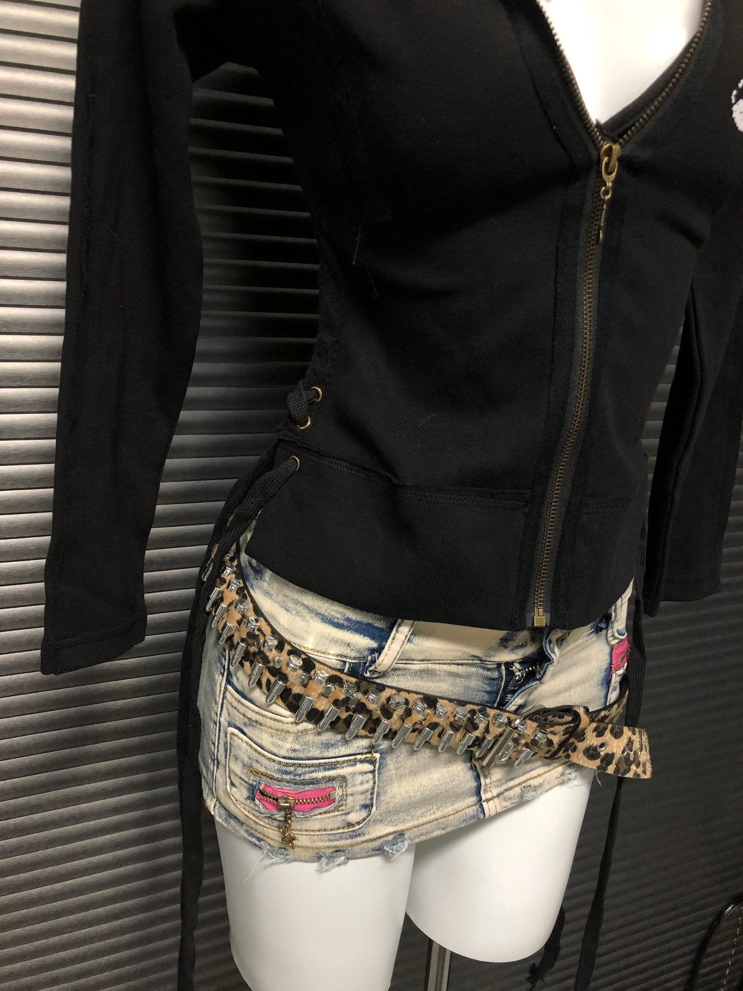 Black hooded sweatshirt jacket front zip with kangaroo pocket detail