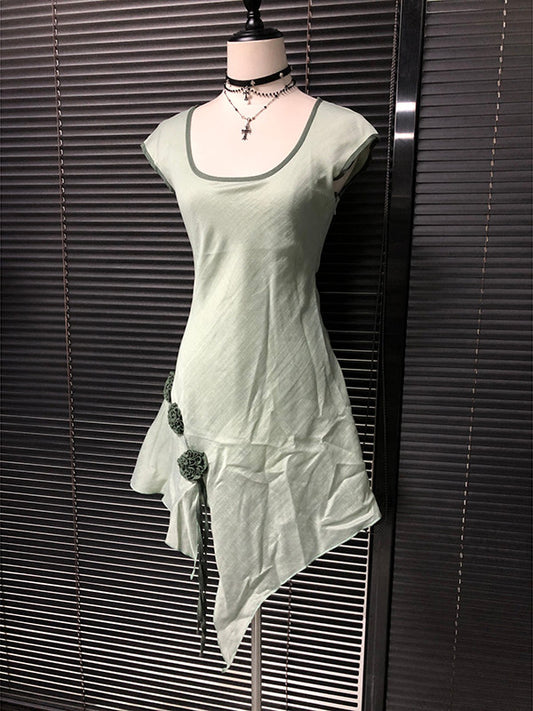 Green 3D Flower Vintage Dress