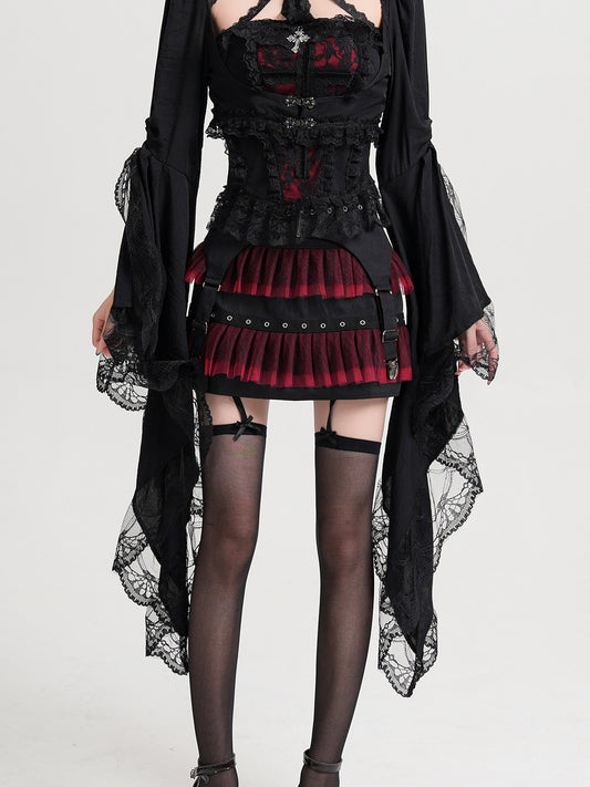 Raven Puppet Gothic Lace Flare Sleeve Cropped Coat