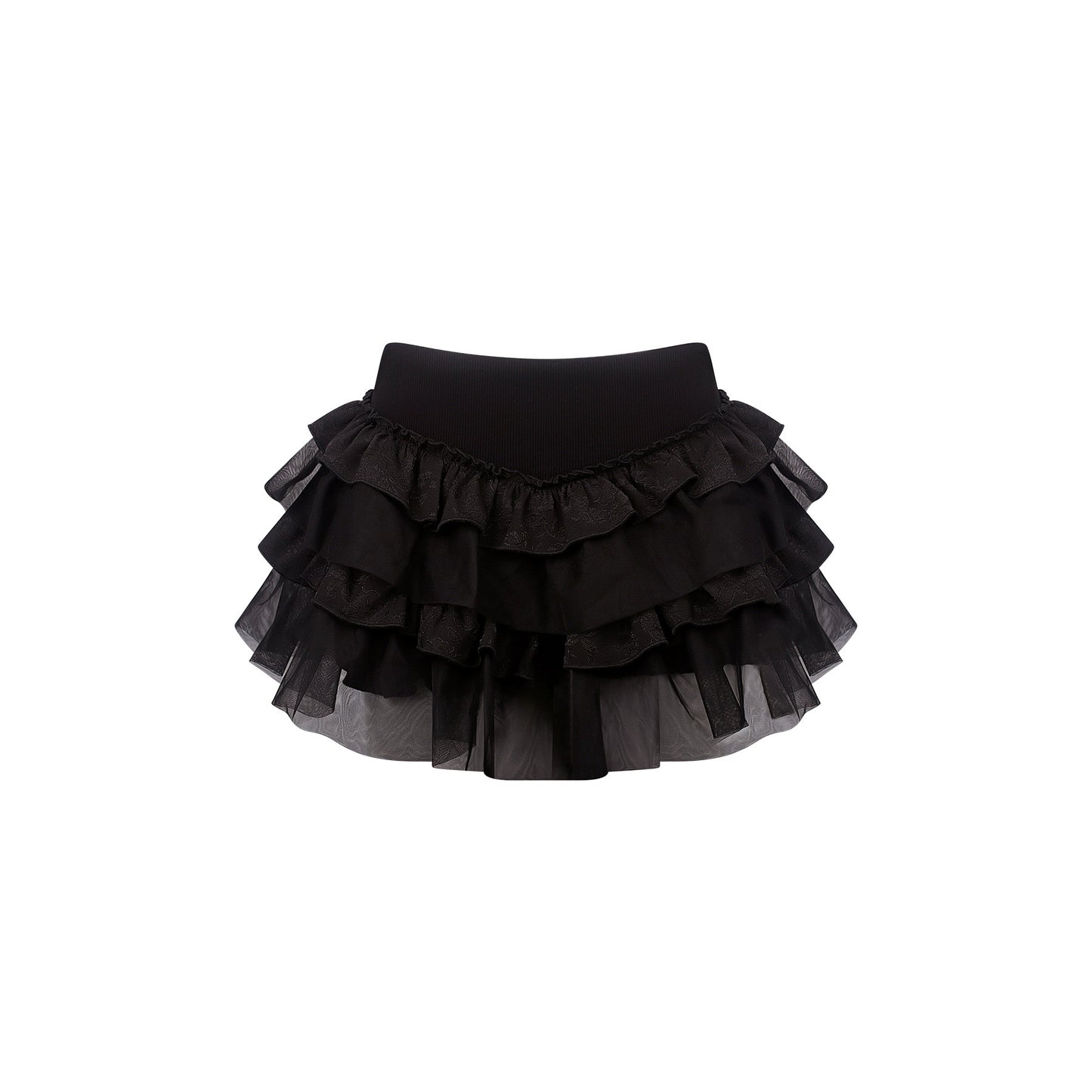 Black layered tulle cake skirt, tiered ruffles and elastic waistband