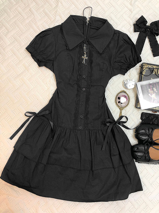 Dark Blue Lace Patchwork Dress