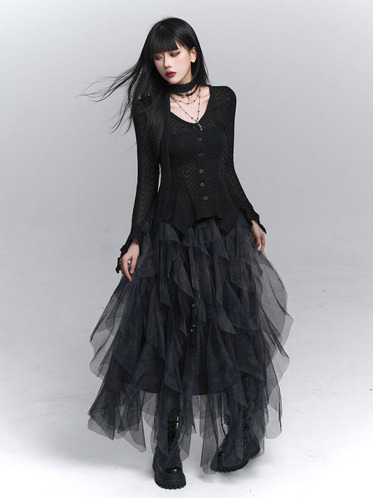 Long-Sleeve Knit Open Cardigan
