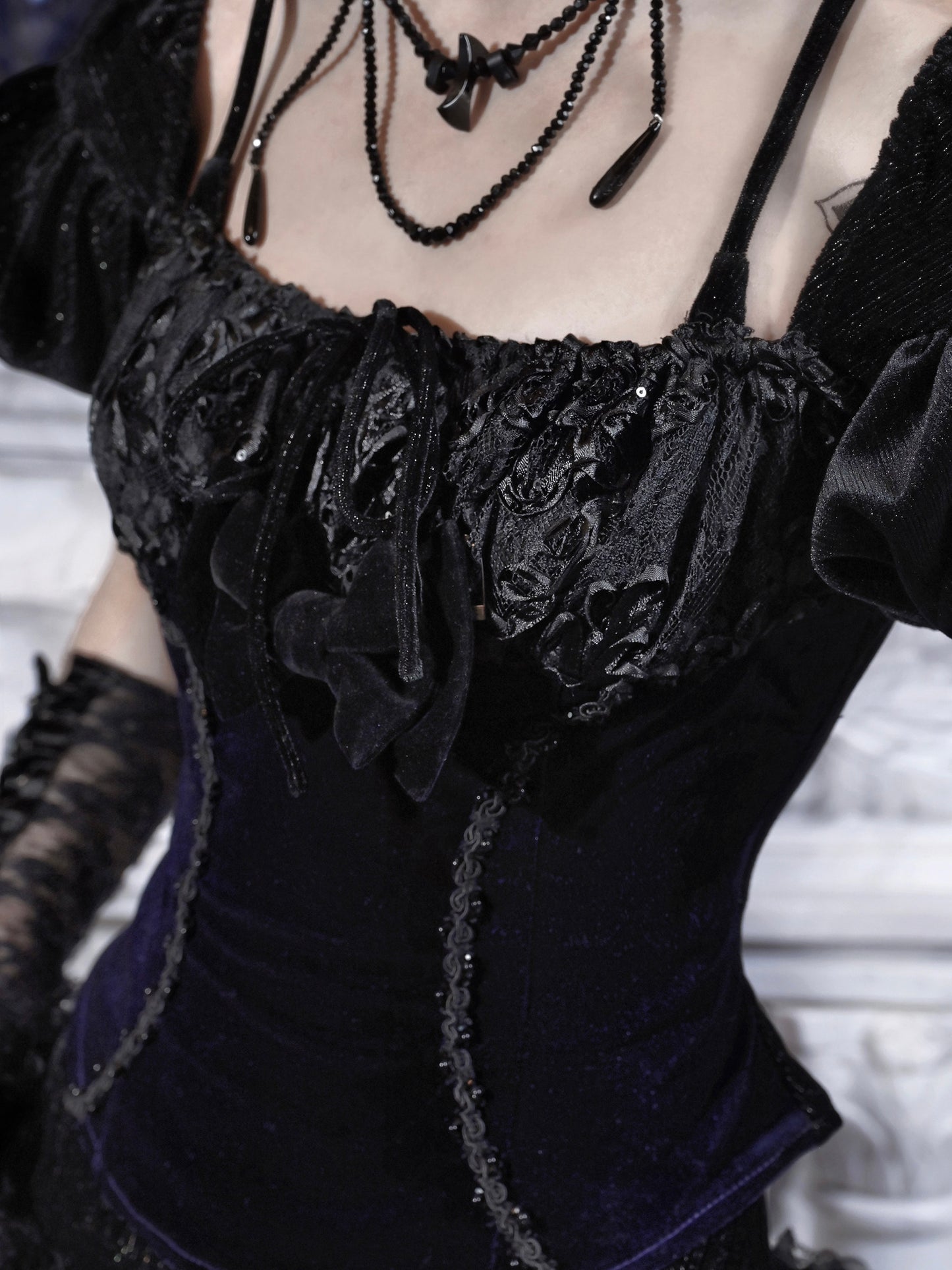 Moon Funeral Velvet Puff Sleeve Top