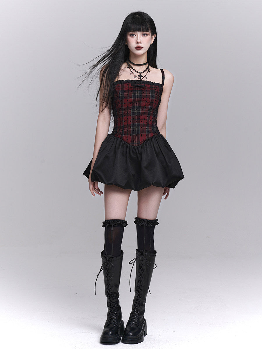 Red and black puffy dress