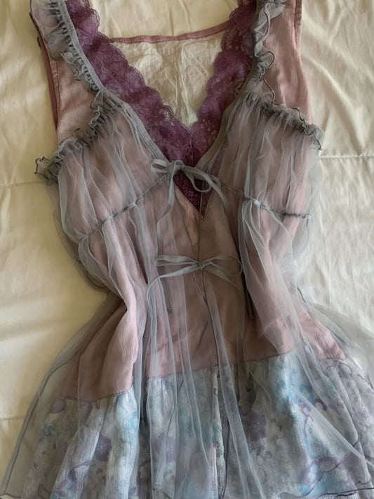 Floral Mesh Camisole Two-Piece Dress