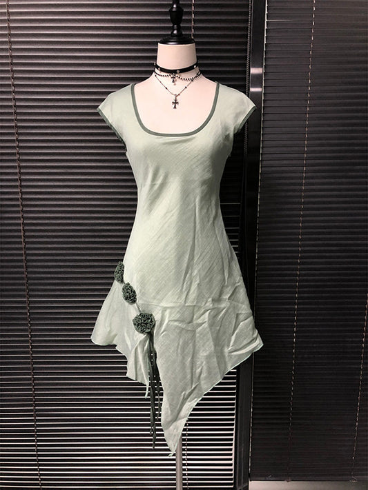 Green 3D Flower Vintage Dress