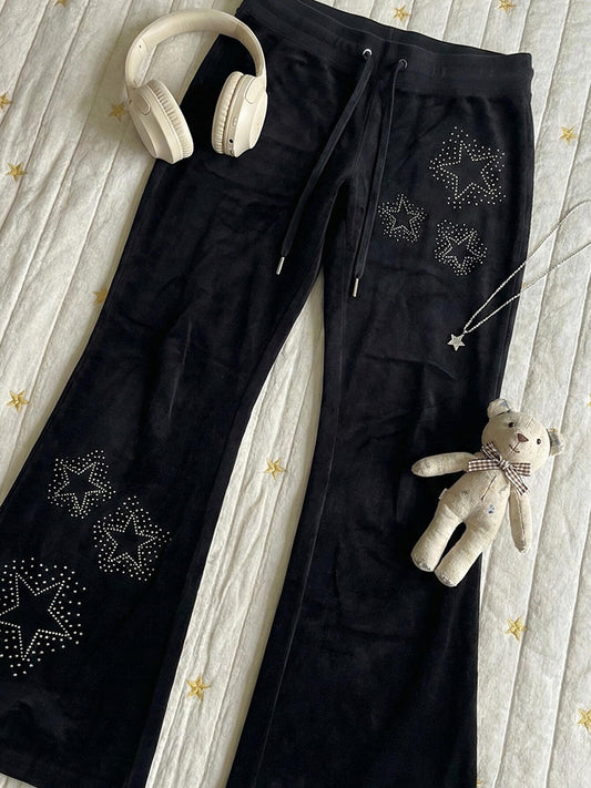 Black Star Pattern Slimming Flared Pants