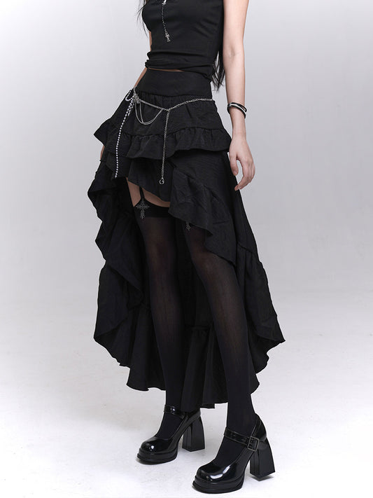 Black Irregular Layered Mini Skirt
