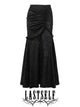 Black jacquard midi skirt with ruched drape front and gathered waist