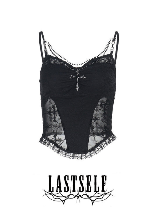 Revenant Prayer Chain Cross Sheer Suspender Vest