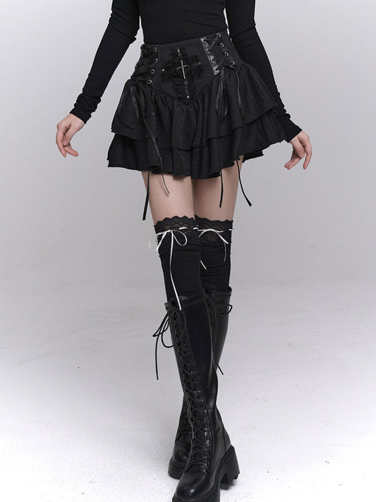Gothic Cross Punk Black Skirt