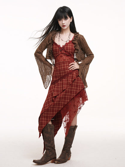 Brown sheer shawl cardigan with open front and flowing long sleeves