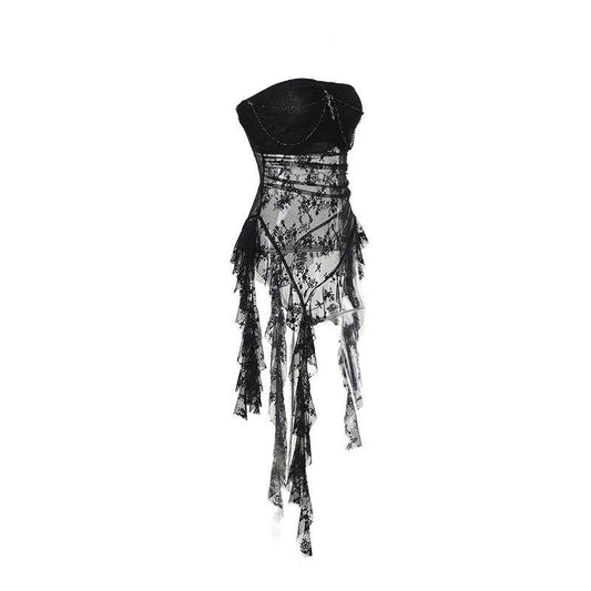 Spell Bondage Ruffle Fringe Chain Cross Bandeau Wrap Top