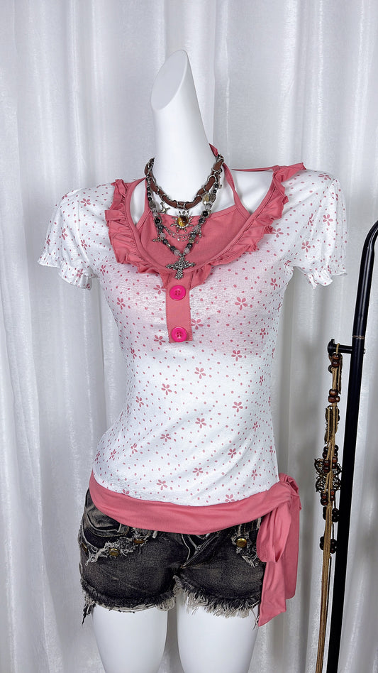Y2K - Flower Print Halterneck