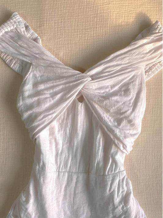 White One-Shoulder Bellflower Mini Dress