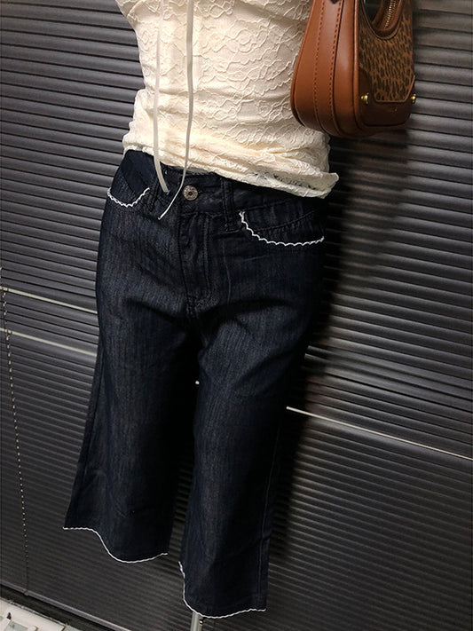 Deep Blue Slightly Flared Cropped Jeans