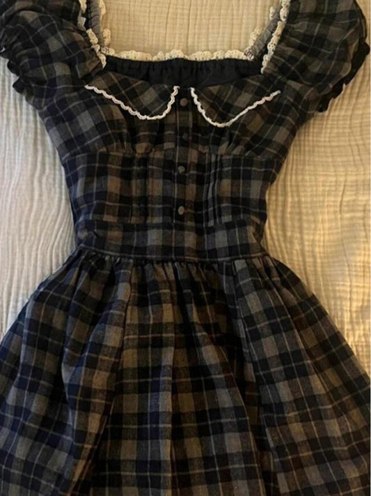Square Neck French Mini Skirt Dress
