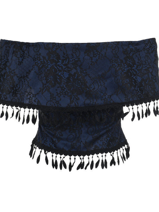 The Duchess Vintage Jacquard One-Shoulder Tassel Bow Top
