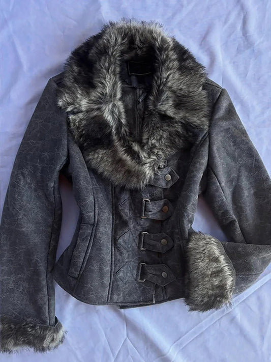 Fur Collar Motorcycle Jacket