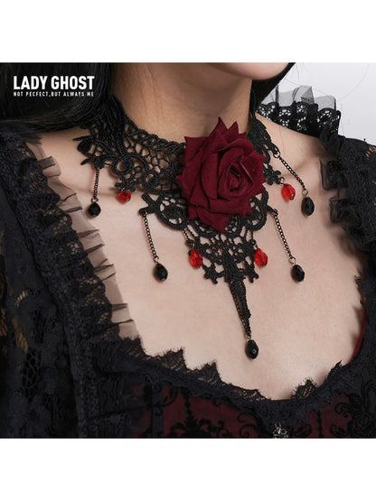 Ghost girl's unique rose choker, black choker necklace, subculture Halloween wear and matching accessories