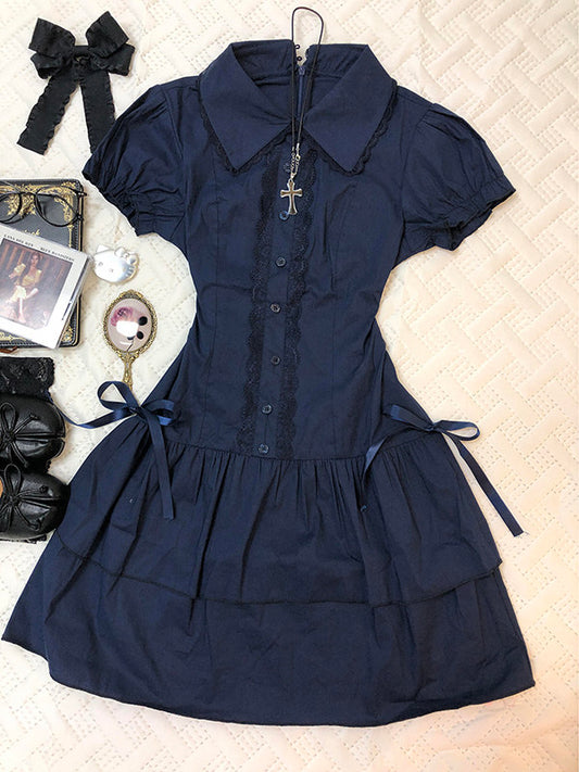 Dark Blue Lace Patchwork Dress