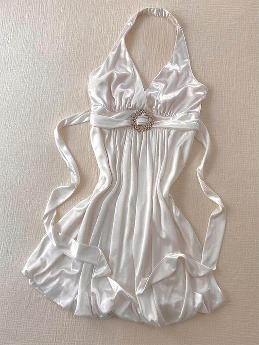 Halterneck White Slip Vacation Dress