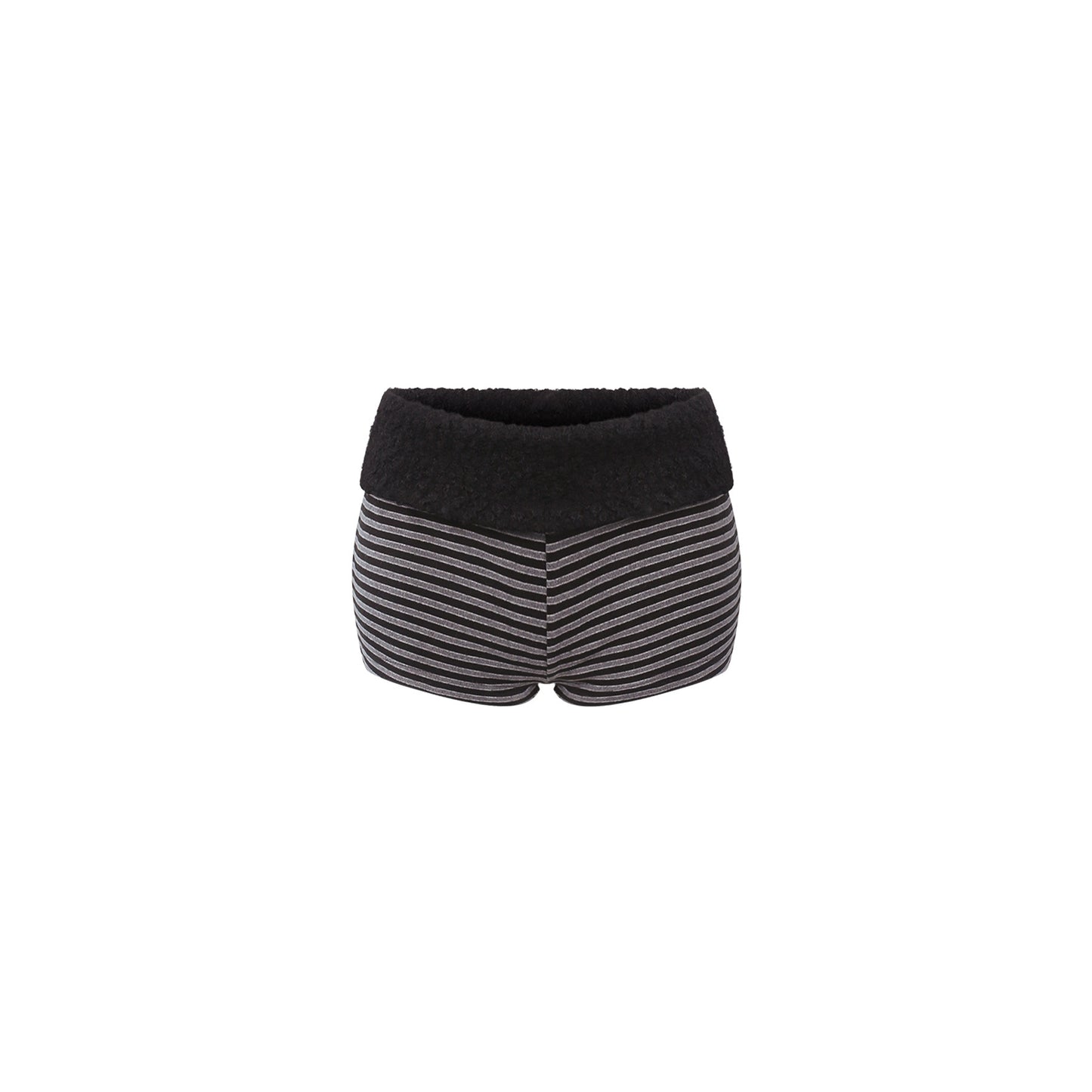 Striped plush shorts with black waistband