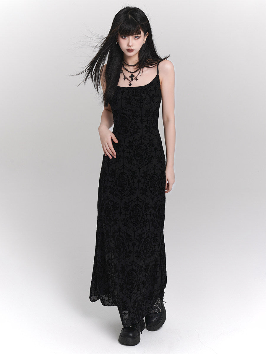 Black Retro Cinched Slip Dress