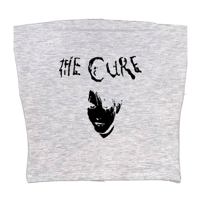 Light gray sleeveless graphic cami, back view with The Cure logo and face