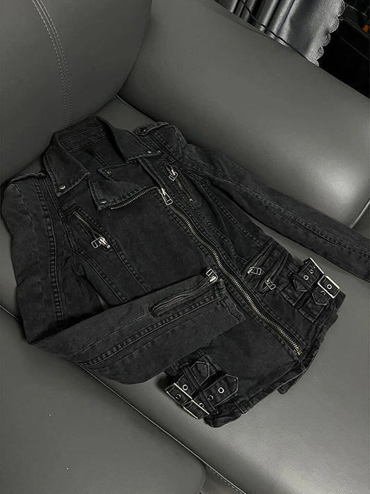 Black Motorcycle Denim Jacket