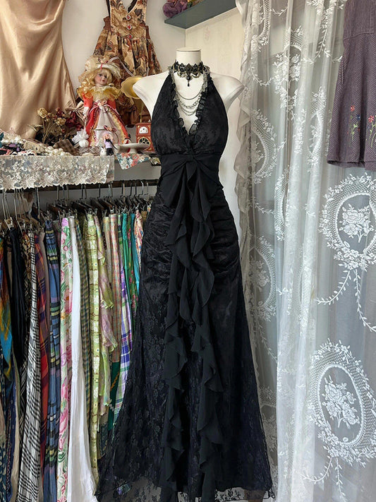 Dark Gothic Vintage Halterneck Dress