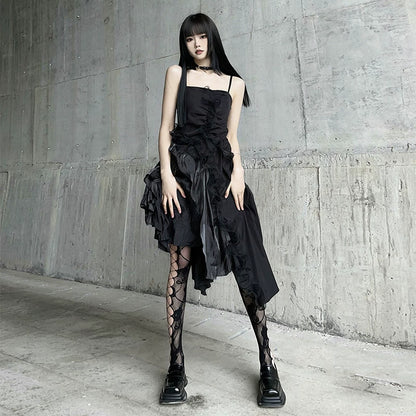 Black fishnet stockings with rose-style floral cutout pattern