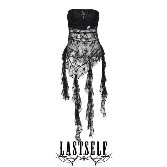 Spell Bondage Ruffle Fringe Chain Cross Bandeau Wrap Top