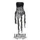 Black bandeau wrap top with sheer lace overlay, ruffle fringe hem and chain cross detail