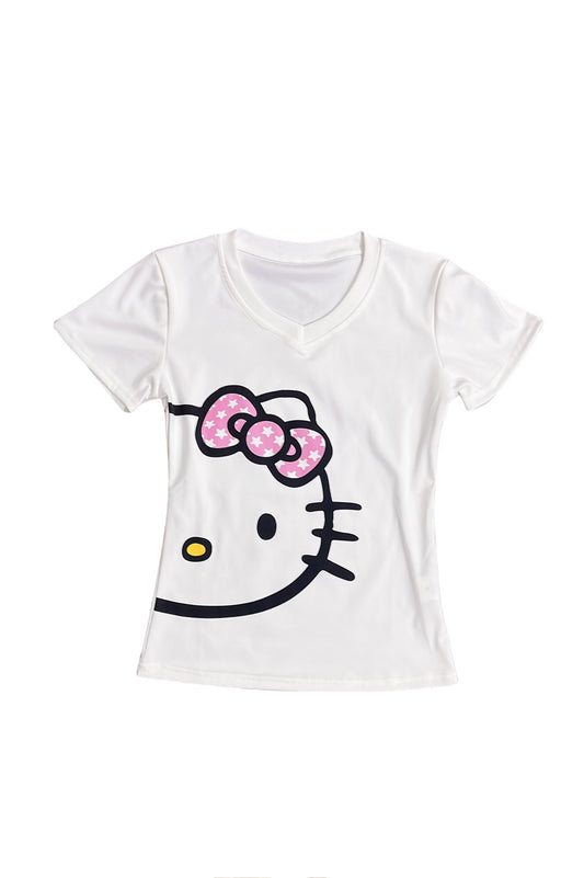 Y2K Kitty Cat V-Neck