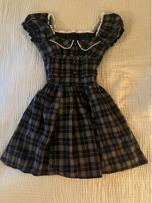 Square Neck French Mini Skirt Dress