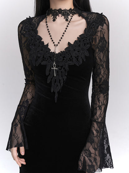 Gothic Black Mermaid Maxi Dress