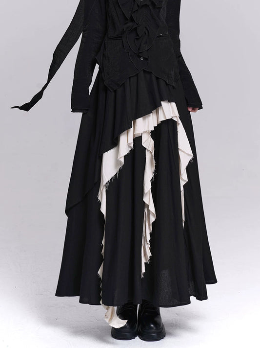 Ghost girl, dark women's black irregular skirt, long design, niche artistic sense of wear