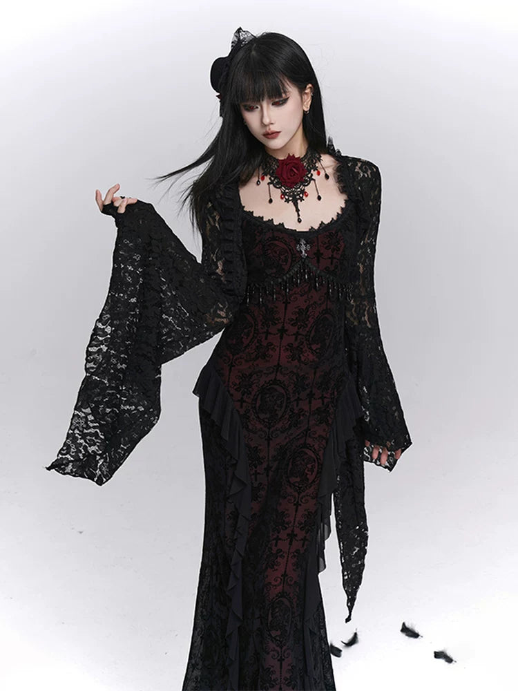 Ghost girl's unique rose choker, black choker necklace, subculture Halloween wear and matching accessories