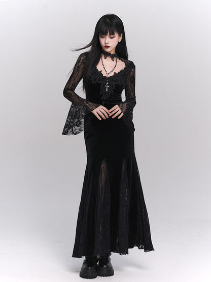 Gothic Black Mermaid Maxi Dress