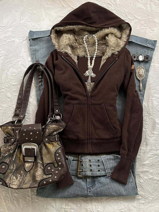 Brown Fleece Thickened Jacket