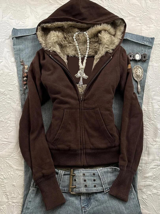 Brown Fleece Thickened Jacket